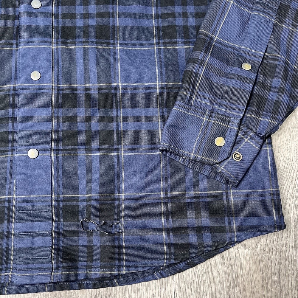 Flylow Long Sleeve Snap Flannel Shirt Mens Size Medium Blue Plaid - Picture 2 of 15